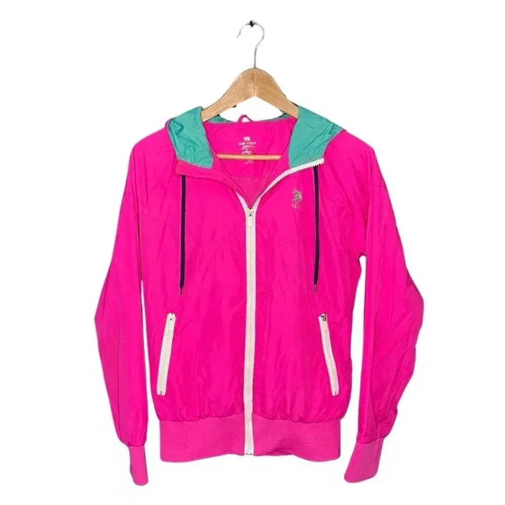 USPA US Polo Assn Active Windbreaker Jacket Women's Pink and Teal 90's sz Small